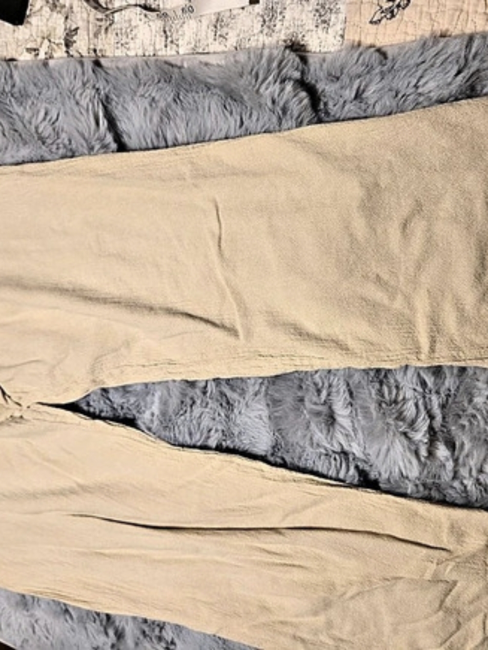 Vintage Dunes Relaxed Fashion Beige Crinkle Gauze Cotton Wide Leg Pants L